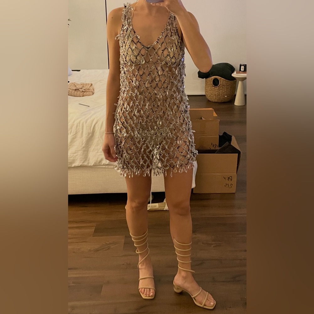 Alexis Black and Silver Beaded Mesh Top
